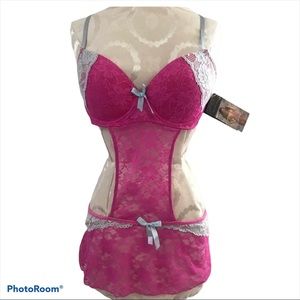 Lacy Pink Lingerie Brah & Skirt One Piece 3X NWT